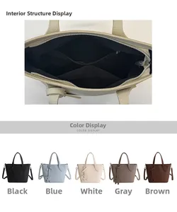Détails de l'intérieur multi-compartiments et des cinq couleurs de ce sac seau élégant