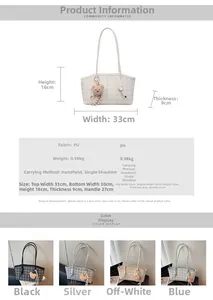 Detailed size chart for plaid tote bag with dimensions 33x18x9cm and PU material specs