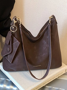 Women Large Capacity Suede Tote Hobo Bag Vintage PU Leather Shoulder Crossbody Bag Contrast Stitching Sub-bag Commuter Handbag