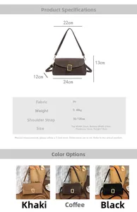 Detailed size specifications and material chart for the vintage PU leather shoulder bag