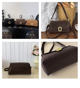 Detail of vintage matte leather handbags with golden buckles in multiple colors