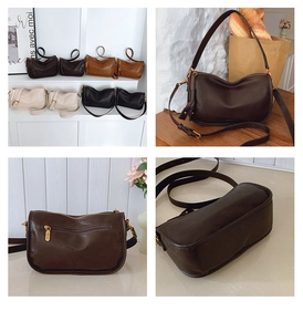 Detail view of the retro PU leather hobo bag showing back zipper and strap adjustments