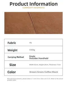 Tableau détaillé des tailles et matériaux pour le grand sac fourre-tout vintage en cuir PU
