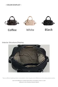 Detail view of retro Boston bag with star rivets and striped fabric interior lining