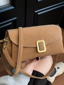 Vintage Chic Damen PU Leder Baguette Tasche Gehobene Goldene Schnalle Schulter Umhängetasche Nischen Pendler Achseltasche