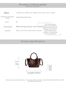 Detailed size chart of the brown PU leather bucket bag with dimensions 20x9x16cm