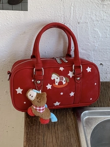 Vintage PU Leather Pillow Crossbody Bag For Women Star Print Rocking Horse Embroidery Boston Handbag With Plush Charm