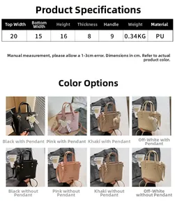 Detailed size chart and multi-color options for this minimalist PU leather bucket bag
