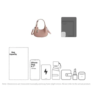 Detail view of pink dumpling bag capacity showing space for phone and essentials