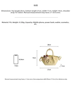 Size specifications for the yellow PU leather bucket bag with 120cm adjustable strap