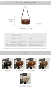 Detailed chart showing structural dimensions and five color variants of the baguette bag
