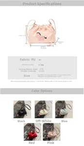 Detail view of mini PU bucket bag featuring cartoon horse embroidery and drawstring closure
