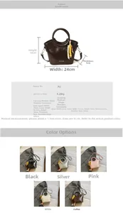 Detailed dimension guide for the PU leather bucket bag with beaded charm and strap