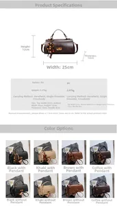Detailed view of women's vintage PU handbag dimensions and elegant wooden bead accessory