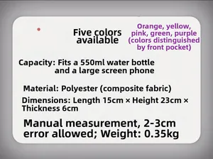 Detailed size and capacity specifications chart for the polyester crossbody phone bag