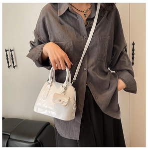 White glossy jelly bag crossbody shell style with mini coin purse pendant for women
