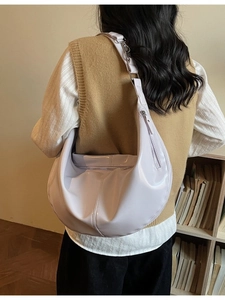 Light purple shiny hobo bag, large capacity shoulder bag for women in casual style