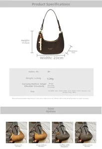 Detailed size and material diagram of vintage PU hobo bag with dimensions and specifications
