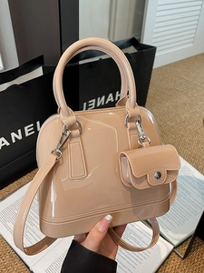 Women Glossy PVC Jelly Shoulder Bag Small Shell Crossbody Handbag With Mini Coin Purse Charm Macaron Color Fashion Bag
