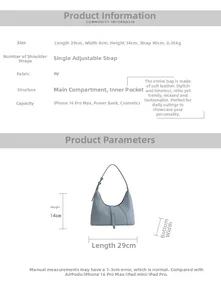 Dettaglio borsa hobo in PU azzurro con dimensioni 29x8x14cm e tracolla regolabile