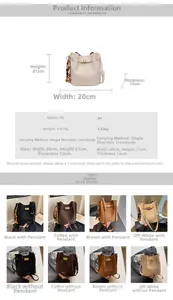 Size chart and color display of vintage bucket bag with measurements and bead charms