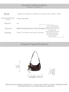 Tableau des tailles détaillé et dimensions du sac dumpling en cuir PU marron foncé