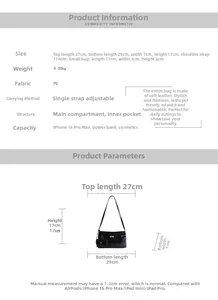 Tableau des tailles détaillé pour le sac à bandoulière noir en PU avec spécifications