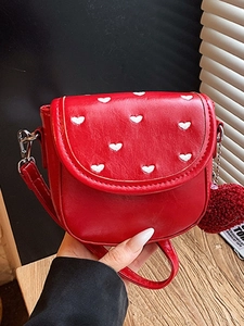 Borsa a Tracolla da Donna Mini in Pelle PU con Ricamo a Cuore e Pendente in Peluche Piccola Borsa a Spalla Quadrata per Viaggio Quotidiano