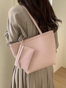Rosa Leder-Shopper-Set mit passender Tasche, minimalistische Schultertasche für Pendler
