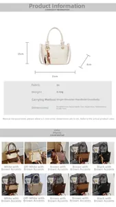 Detailed size specifications for fashionable PU leather handbag showing 21x15x8cm dimensions