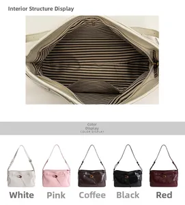 Detail view of large tote bag interior lining and color options in various finishes