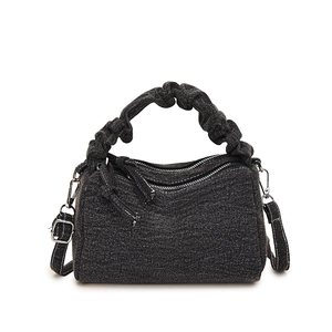 Minimalist denim handbag with cloud pleated handle and adjustable crossbody strap