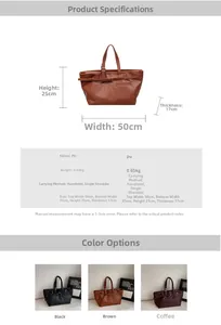 Tableau des tailles détaillé pour grand sac fourre-tout rétro en cuir PU avec mesures