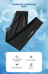 Detail of ice silk sports pants featuring elastic drawstring waist and cooling fabric texture