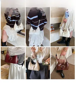 Collage de sacs hobo chic en cuir présentés en plusieurs couleurs et scènes de vie