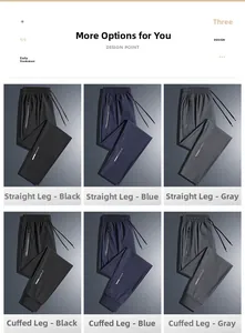 Detail of outdoor quick-dry pants showing straight and jogger cuffs in three colors