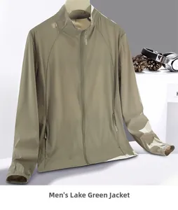 Detail of men's lake tea green sun protection jacket showing laser-cut underarm vents