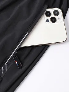 Men's ice silk pants with deep waterproof zipper pockets and tricolor detail