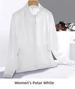 Detail of Women's Polar White UV protection jacket with stand collar and zipper