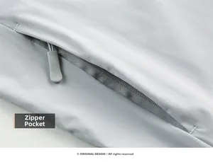 Detailed macro view of the seamless zipper pocket on this breathable sun protection jacket