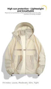 Détail de la veste de protection solaire légère avec cordon de serrage à capuche