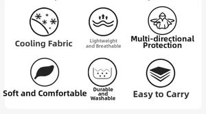 Detail showing ice-feeling fabric, breathable tech and sun protection features
