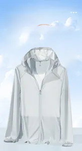 Detailed close-up of breathable UV-protection fabric and zipper on sun coat with UPF 50+