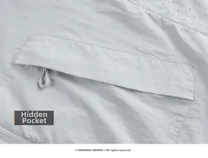 Detail of breathable outdoor jacket featuring hidden pocket and laser cut ventilation