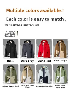Detailed grid view showcasing eight color options for men's hooded outdoor hiking jacket