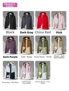Grid view of women's hooded waterproof jackets in eleven diverse color options