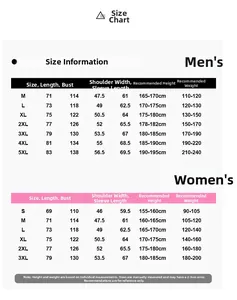 Detailed size chart guide for men and women outdoor hooded waterproof jackets and coats
