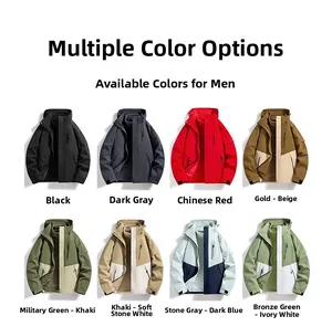 Grid display of waterproof outdoor jackets in various colors like black and khaki