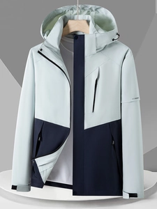 Women Men Outdoor Waterproof Hardshell Jacket Windproof Hooded Mountaineering Coat Casual Color Block Hiking Sportswear Jacket