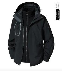 Detail view of 3-in-1 outdoor jacket with detachable fleece liner and waterproof pocket